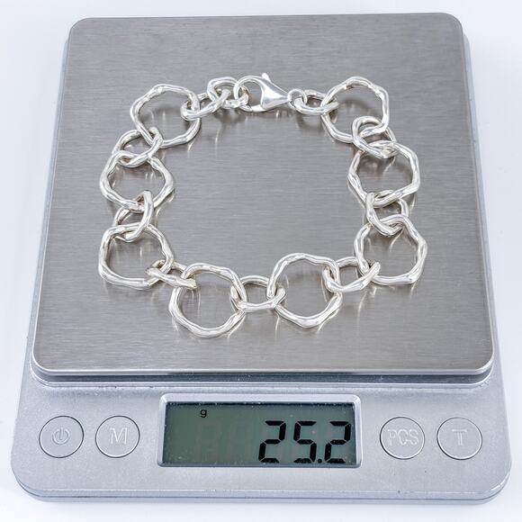 Organic Freeform Link Bracelet | Vintage Sterling Silver 925 | 7.5" - Picture 6 of 6